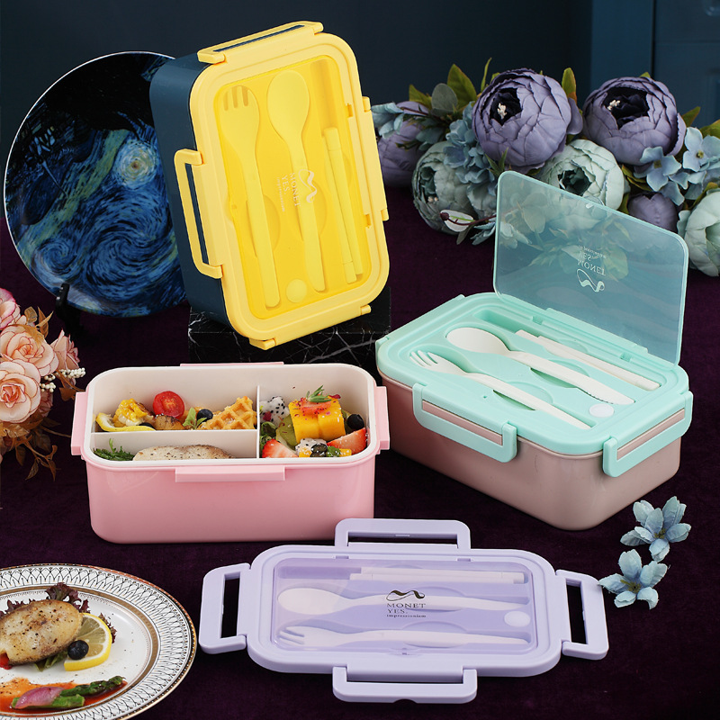 网红INS网红三分格饭盒微波炉塑料便当盒学生成人午餐盒BENTO BOX