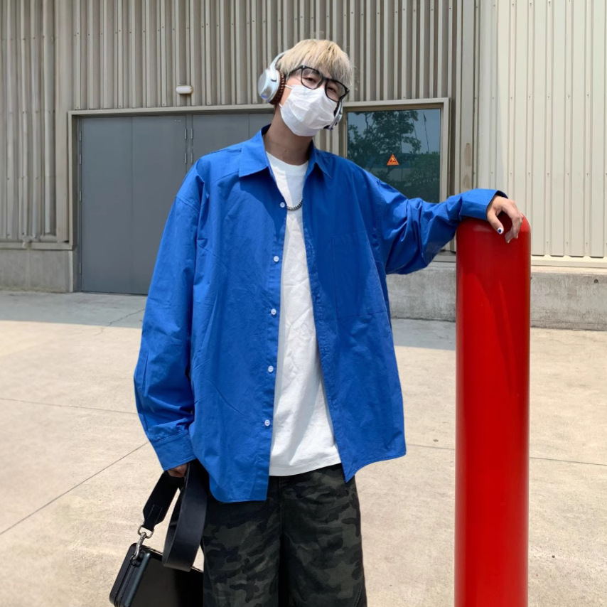 Jianheng's thin pure cotton solid-color shirt for men, long-sleeved loose sun-protective jacket, autumn stylish Japanese-style casual shirt Specification image