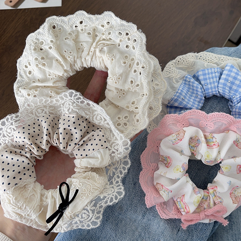 新款芭蕾风大肠发圈高级感蕾丝边头绳甜美少女皮筋蝴蝶结发饰批发详情7