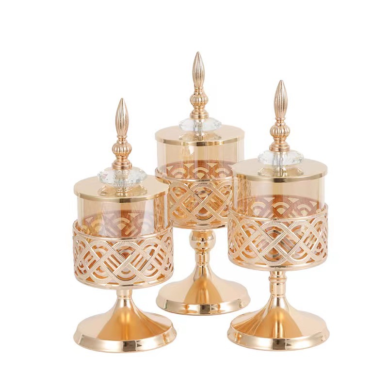 European Decoration Glass Table Candy Storage Jar Storage Box Table Craft Decoration Lace Candy Jar Three-Piece Set Item Picture