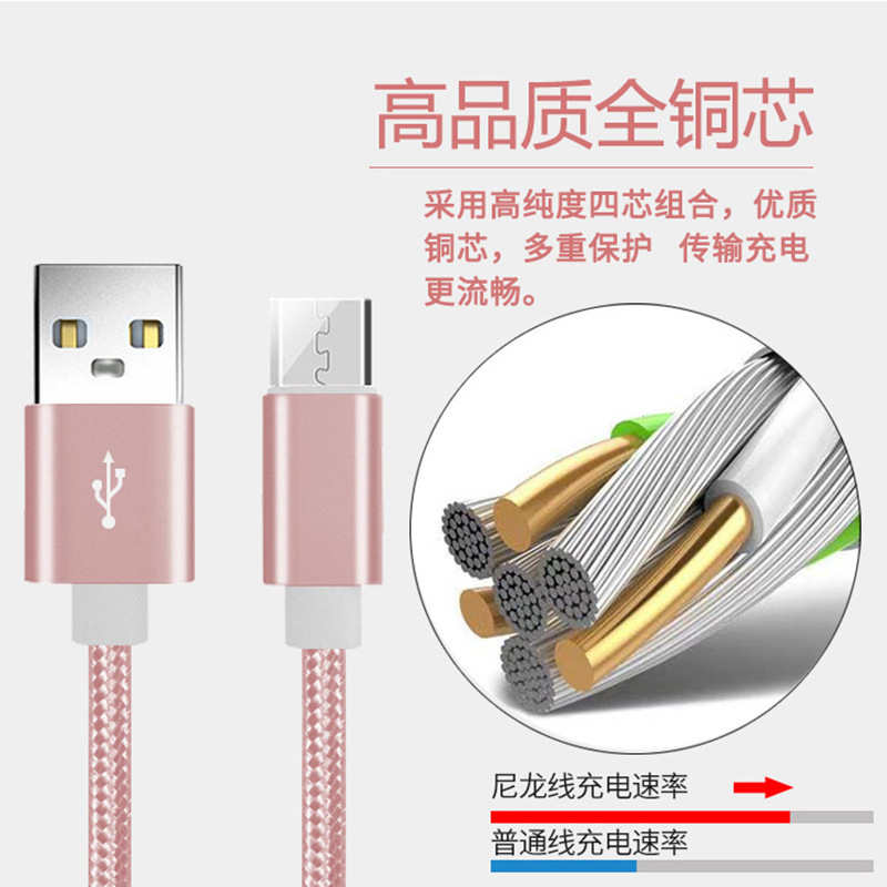 يتم الشحن السريع للنسيج الفوري 2A ينطبق على خط Micro USB Type-C HM Lightning details Picture