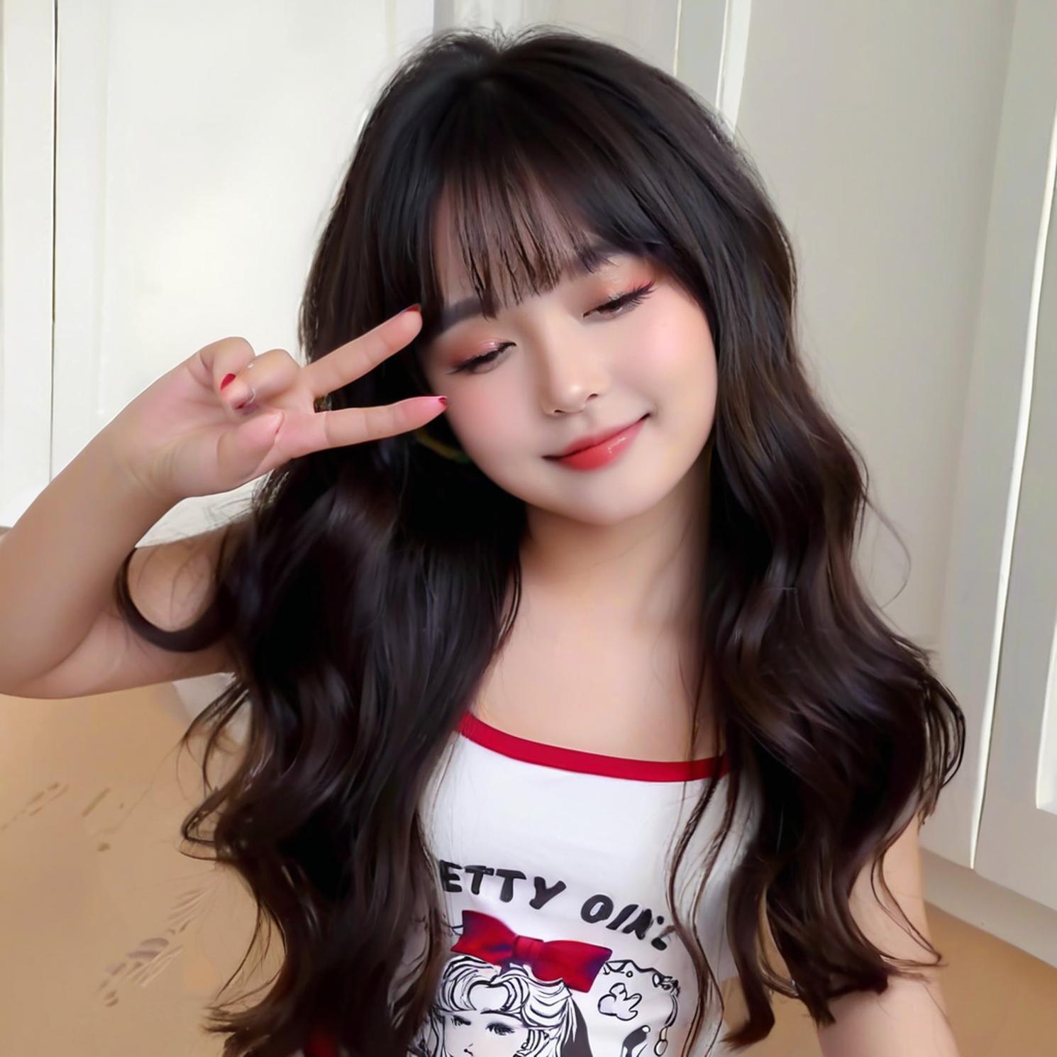 Hot-selling children's long curly hair, straight bangs, synthetic fiber baby head simulation wig, full head set, children's wig set on Douyin Store Application Scenario