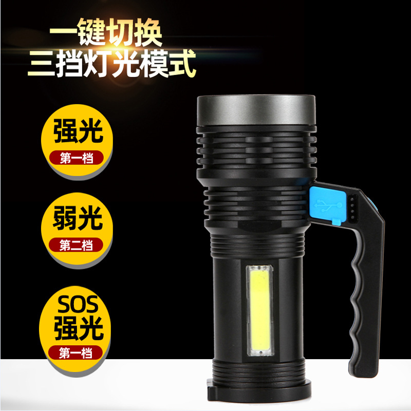 Wholesale of cross-border usb charging, side home led multi-functional COB flashlight, outdoor long-range electric display portable lamp details Picture