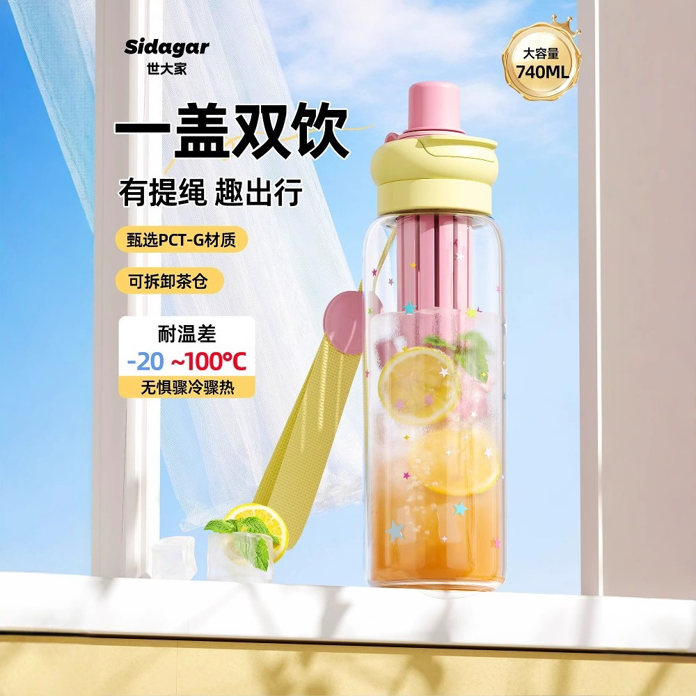 世大家吸管杯女生高颜值2025新款大容量便携塑料杯学生耐高温杯子