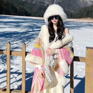 Forest-themed travel shawls in stock for autumn and winter, faux cashmere and ginkgo leaf knitted scarves, split capes and cape outerwear pic 18