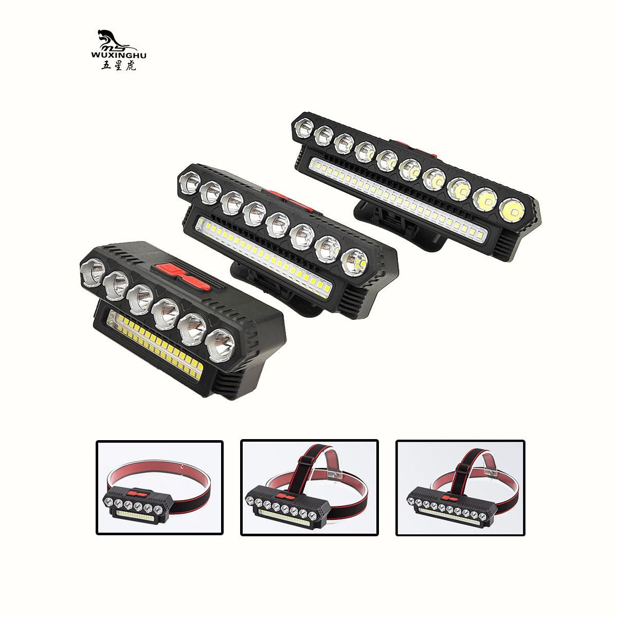 New cross-border night fishing headlamp, outdoor strong light, multi-LED head-mounted USB charging headlamp, portable lighting flashlight