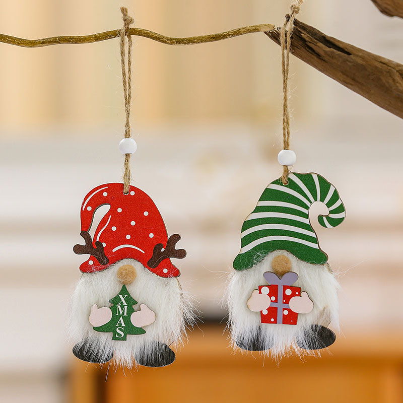 New Christmas Faceless Old Man Wooden Pendant Holding Gifts With Beads Hanging Christmas Tree Small Pendant Decorations