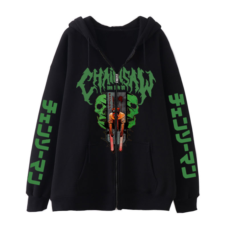 日漫卫衣电锯人印花连帽衫Y2K复古oversize hoodie潮男拉链外套男