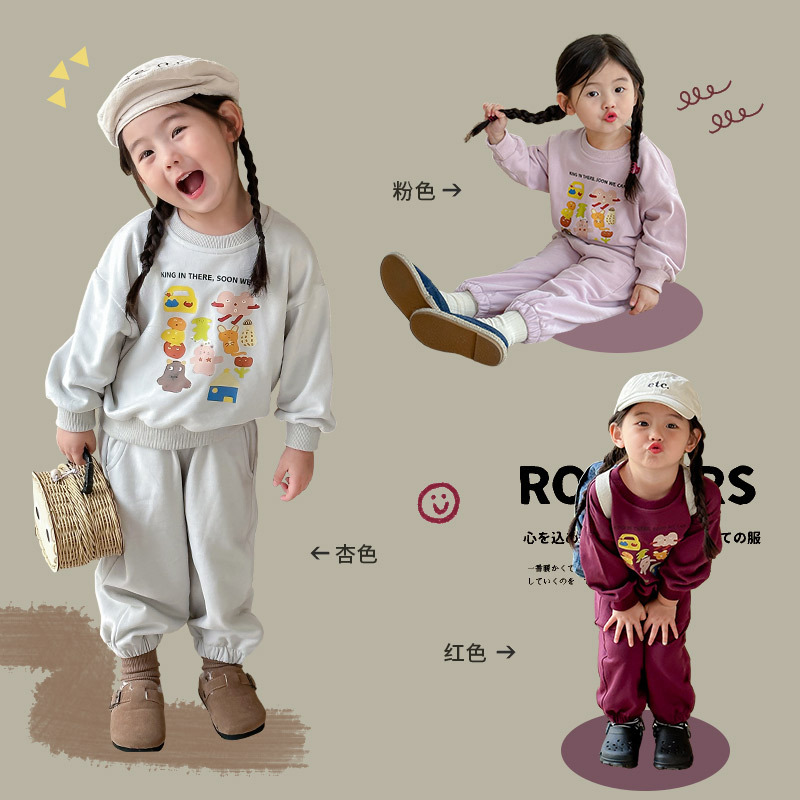 女童套装23新款纯棉秋季服装儿童运动两件套宝宝卫衣卫裤韩国童装