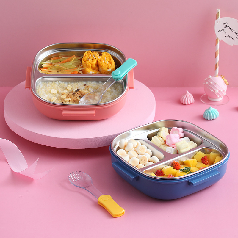 304 Portable Stainless Steel Lunch Box Dinner Plate Children's Baby Tableware Robot Lunch Box With Portable Lunch Box Specification drawing