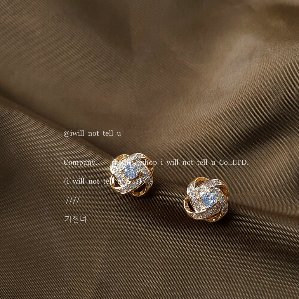Micro-inlaid zircon 925 silver needle plated with 14K spiral knot stud earrings for women, Japanese and Korean ins simple and elegant mini earrings