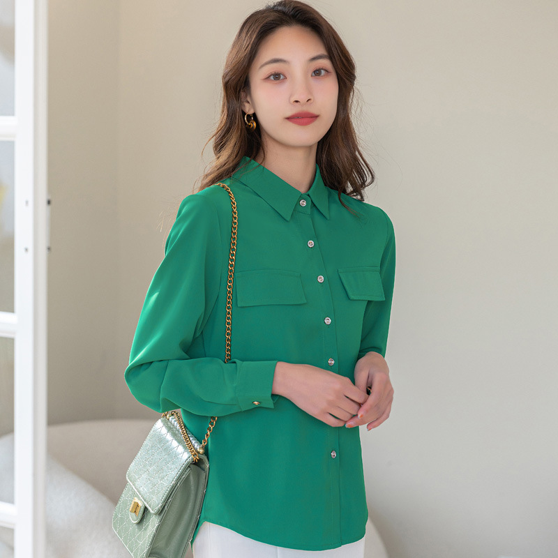 2022 Spring and Autumn Women's New long-sleeved Korean-style trendy solid color, versatile and slimming base professional shirt Specification image
