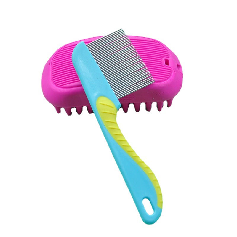 Pet comb, long needle, dense teeth, flea comb, colorful plastic grooming comb, pet stainless steel needle Item Picture