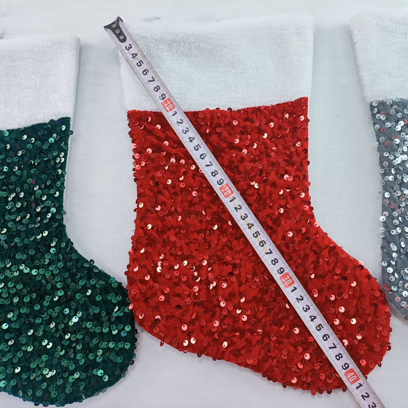 Cheung Chau Christmas Cross-Border New Sequin Christmas Socks Christmas Decorations Red Green Grey Beads Christmas Gift Bag Wholesale Christmas Socks Specification drawing