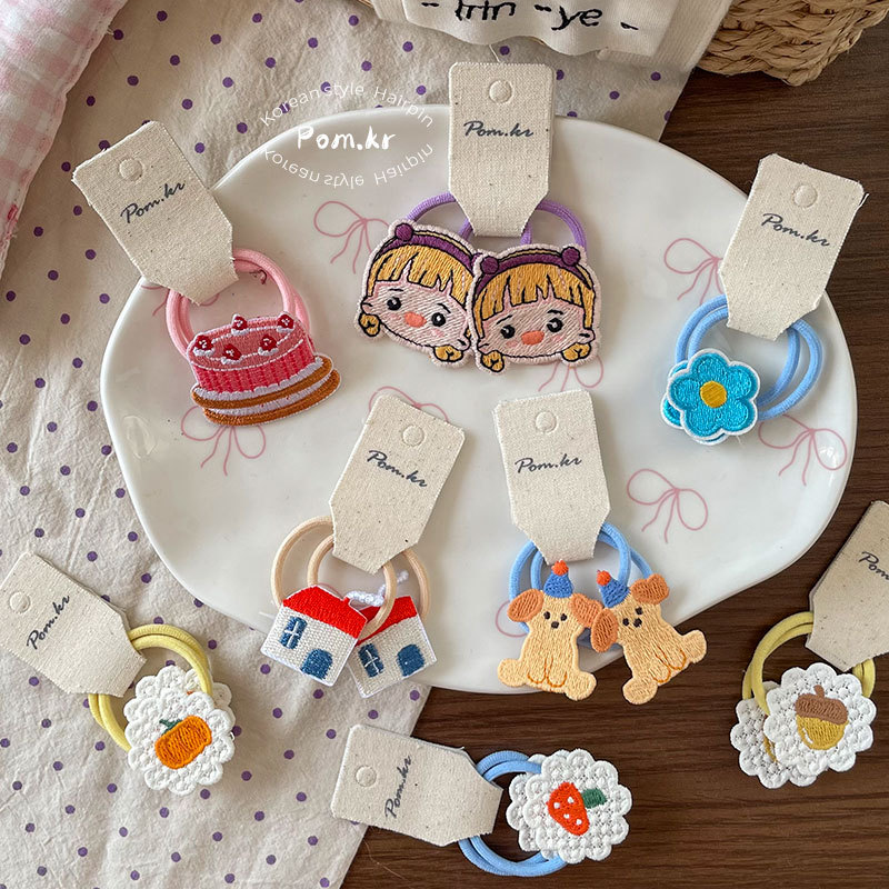 New Korean-style cartoon children's fabric high-elasticity rubber band, cute flower double ponytail matching hair band, sweet hair accessory Specification image