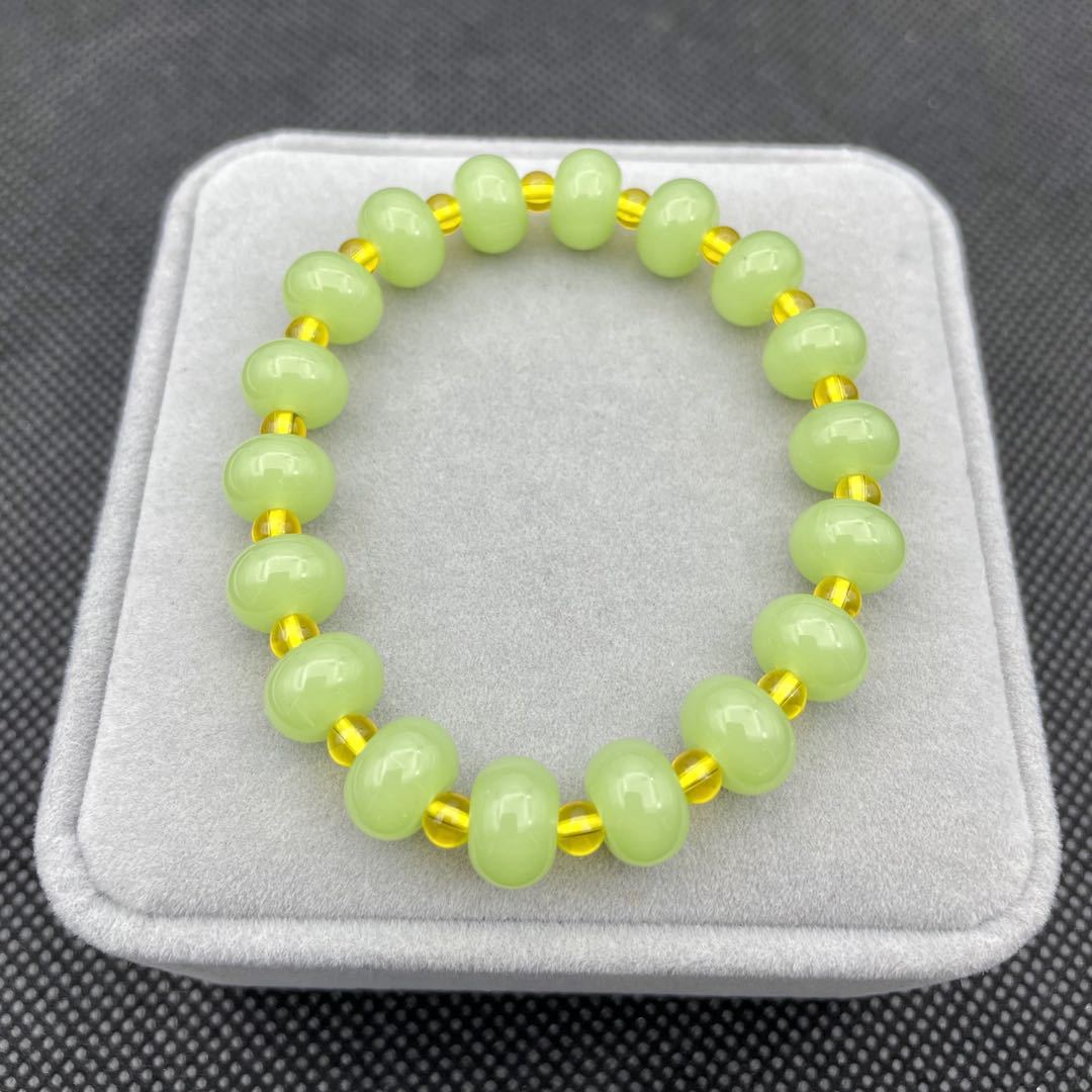 Imitation Hetian jade crystal bracelet, high-quality jade material glass abacus beads, men's and women's single-loop bracelet, live-streaming promotion product Specification image