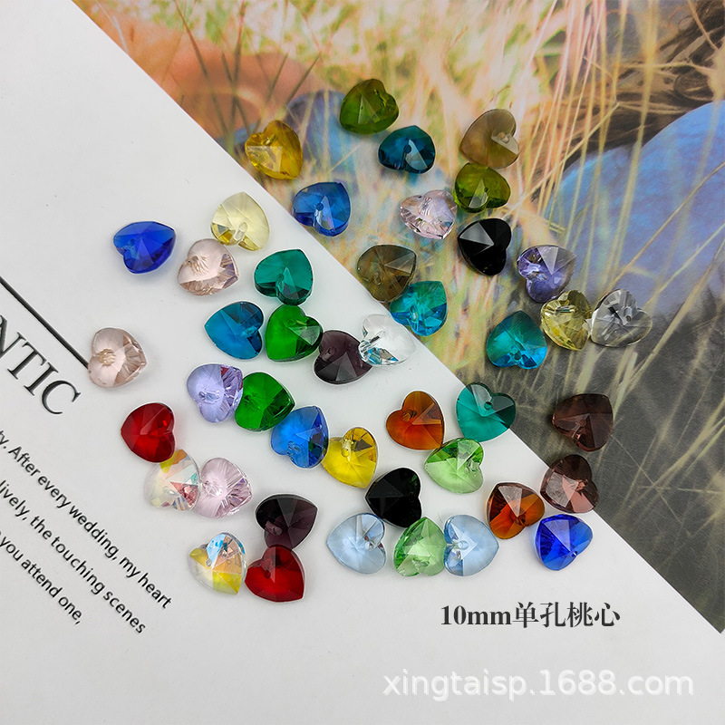 Diy Beaded Accessories Glass Pendant Ear Piece Crystal Single Hole 10Mm Small Heart 【 Factory 100 Pieces Starting Batch 】 Specification drawing