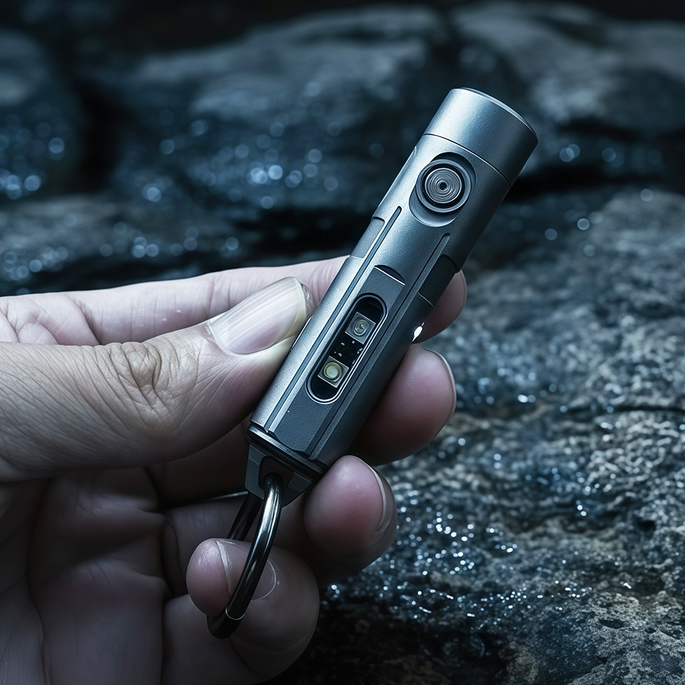 Titanium alloy edc flashlight, mini keychain, flashlight, small, portable, rechargeable, UV, multi-functional integrated device Application Scenario