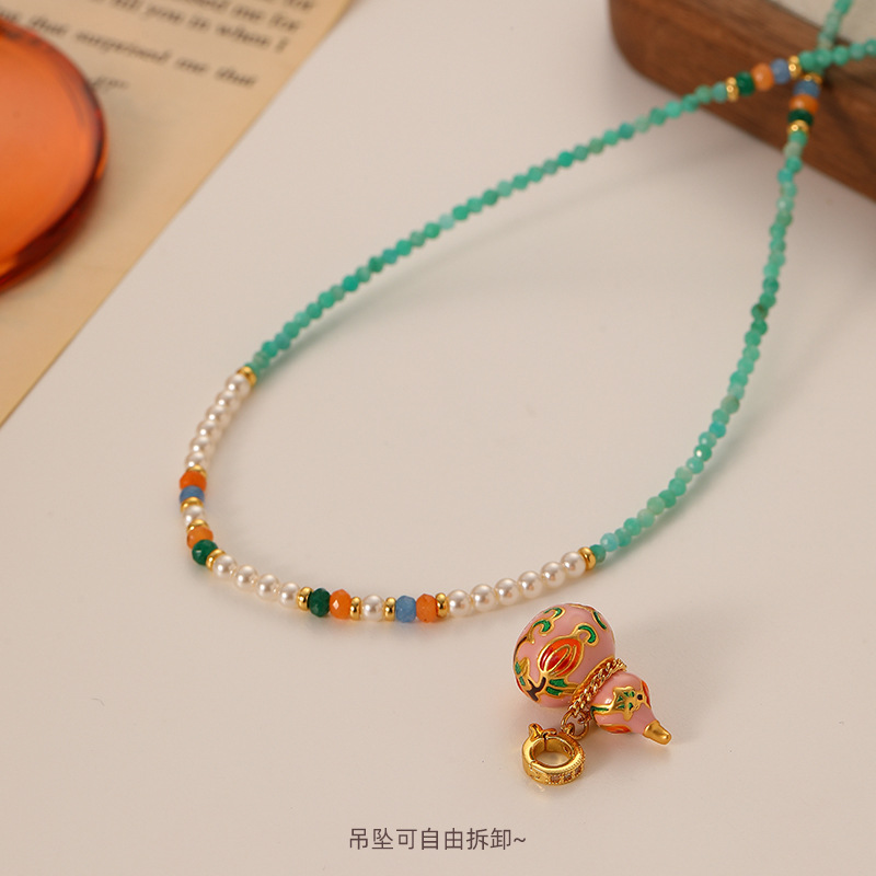 New Chinese-style fashionable and light luxury pearl oil drop gourd sweater chain, a long, versatile and elegant retro necklace for women details Picture