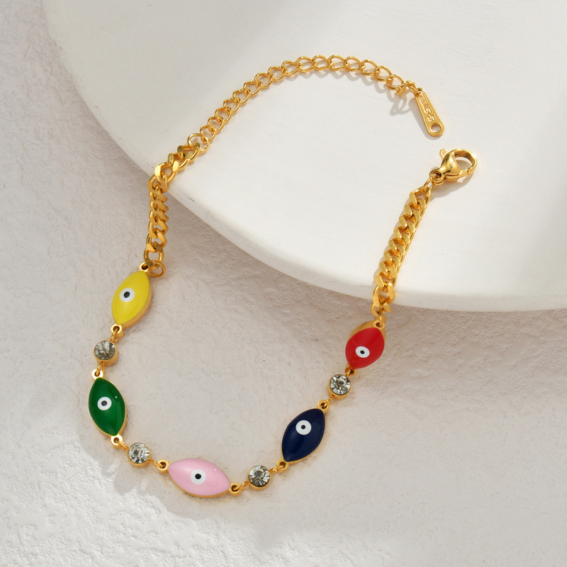 Stainless Steel Ins Style Niche Design Sense Dripping Oil Demon Eye Bracelet Geometric Fashion Personality 100 Hand Accessories details Picture