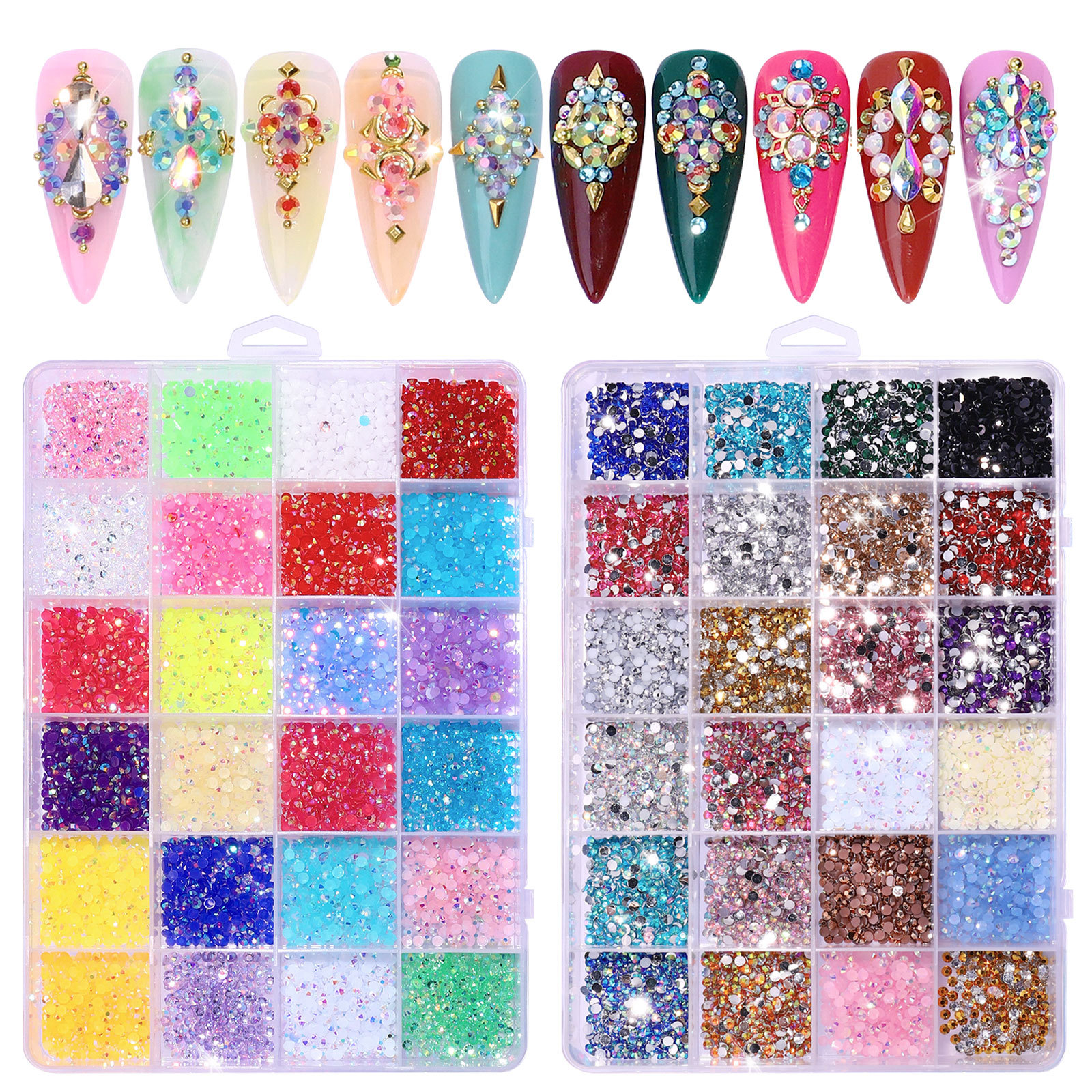 Cross-border nail flat resin nail drill 24 cells fluorescent AB resin drill diy accessories wholesale full figure
