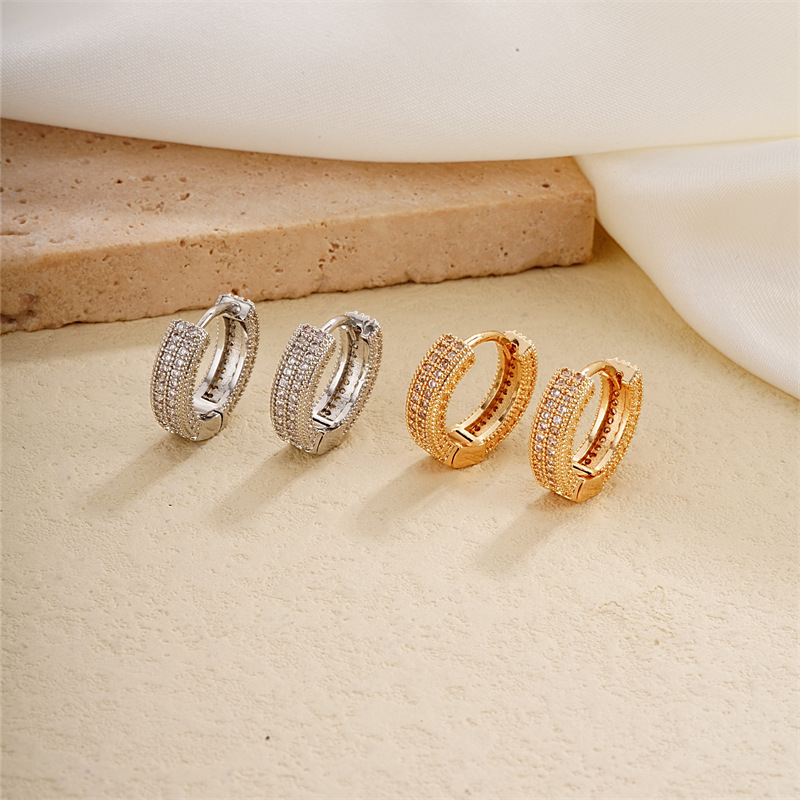European and American double-row full-diamond fashionable, light luxury, micro-set individual earrings, women's trendy, exquisite and high-end ear accessories details Picture