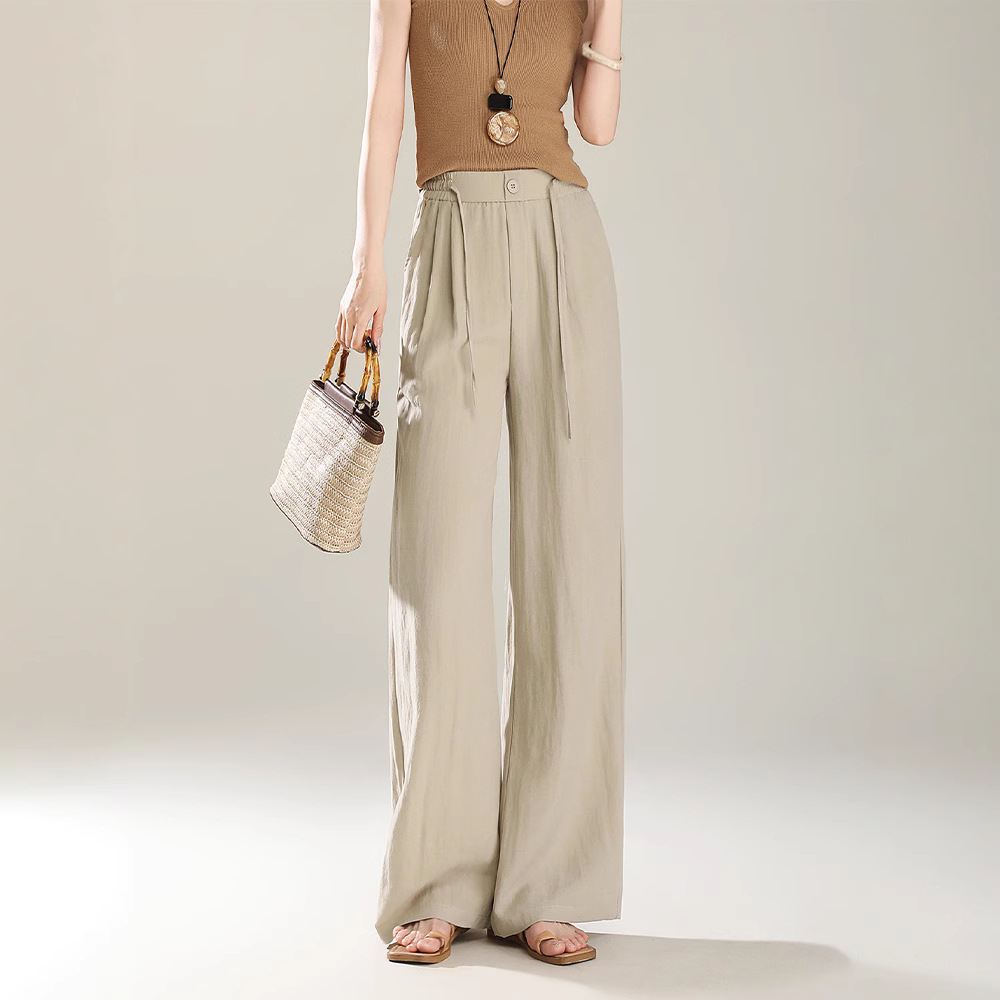 Wide-leg Tencel linen casual pants for women in summer, 25. Thin, drape, fashionable and versatile. Loose, slimming straight-leg pants for women