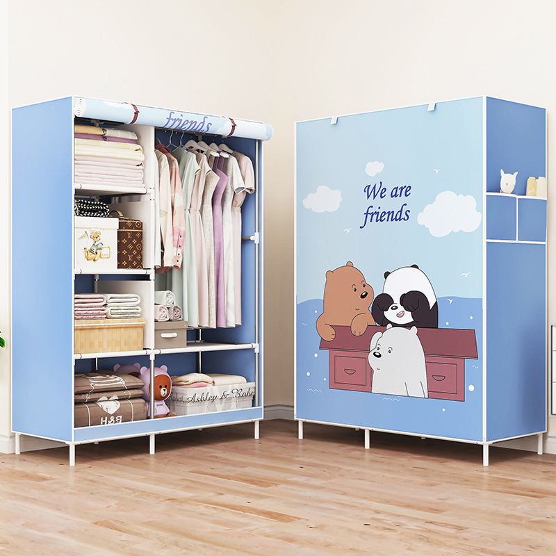 Yaruifan simple wardrobe, fabric wardrobe, dormitory wardrobe, hanging rod, hat rack, assembly clothes hanger, creative thickened steel pipe details Picture