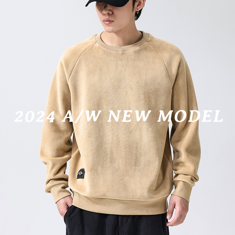 Double-sided cashmere round-neck sweatshirt for men's autumn new model 7A antibacterial far-infrared heating men's casual and loose