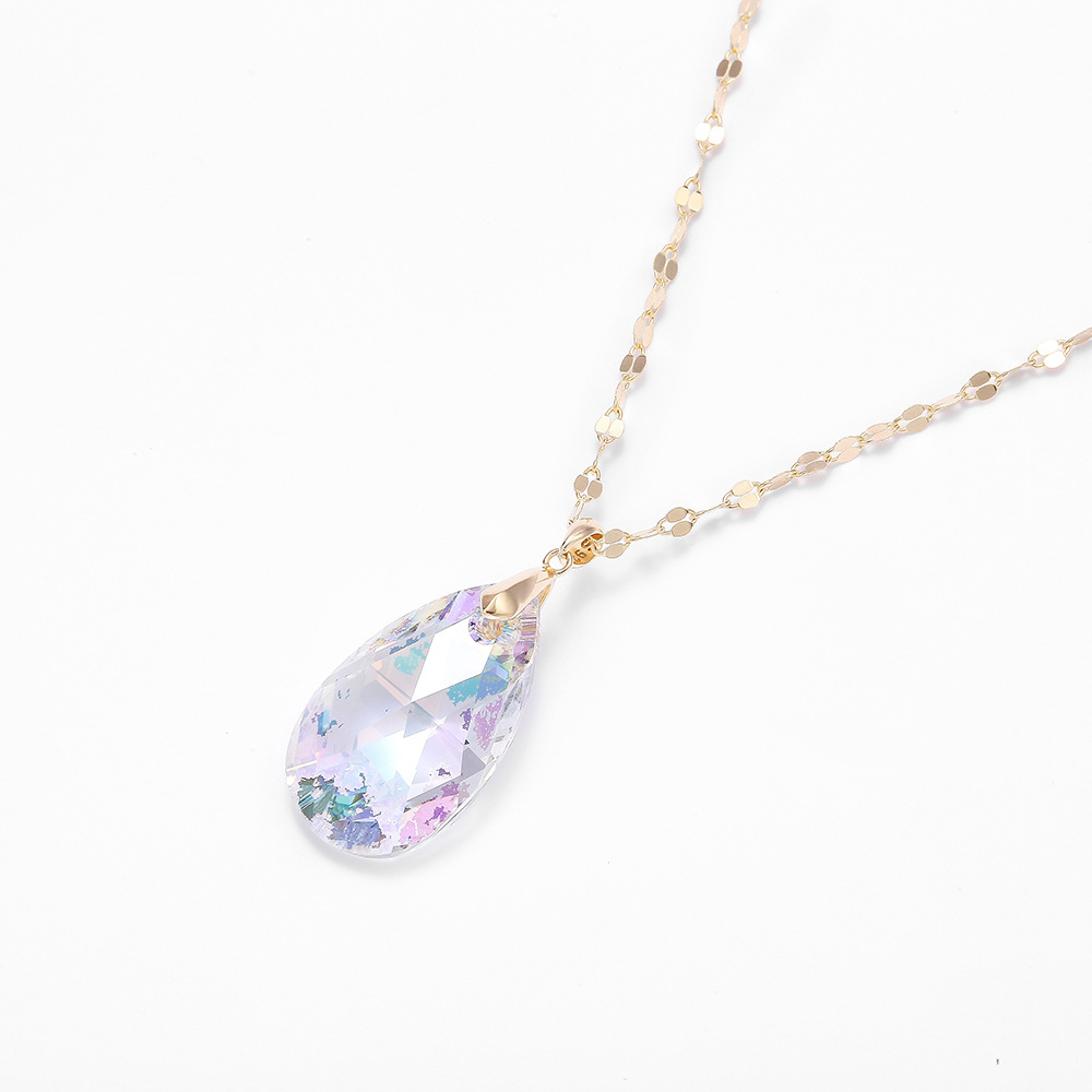 2021 new fashion 100 mesh red crystal necklace women's South Korea simple collarbone chain temperament drop pendant S925 details Picture