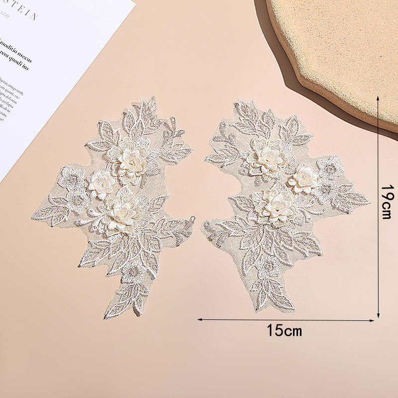 New three-dimensional hollowed-out floral lace wedding dress and performance dress lace diy floral accessories lace applique flower pieces Specification image