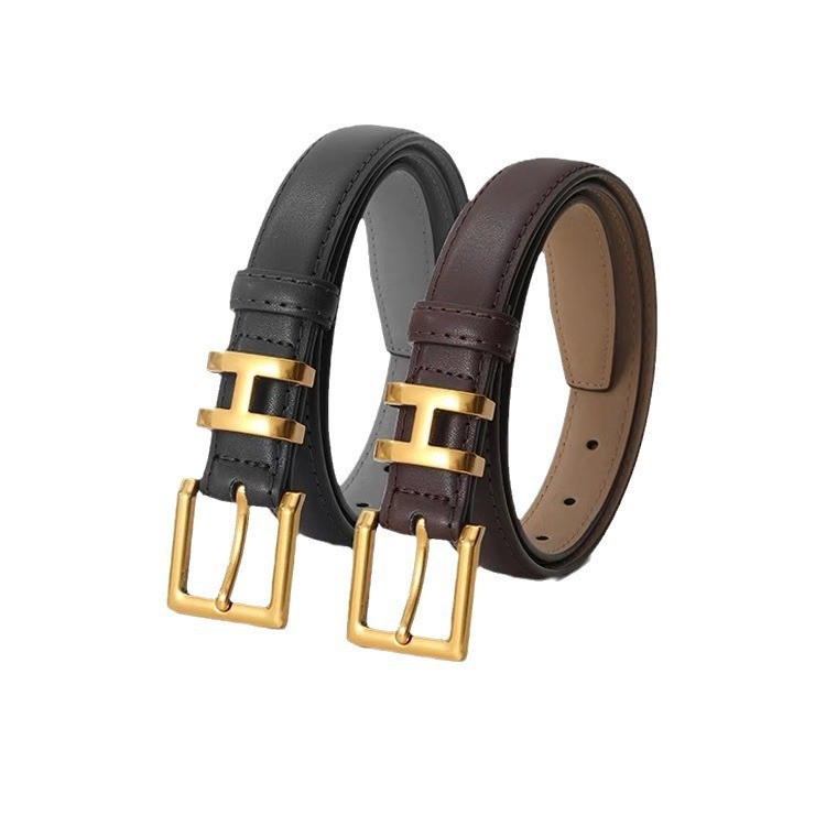 The new cross-border I-shaped buckle women's belt is a fashionable, retro and simple belt with a high-end and elegant style. It is a fine belt with needle buckle