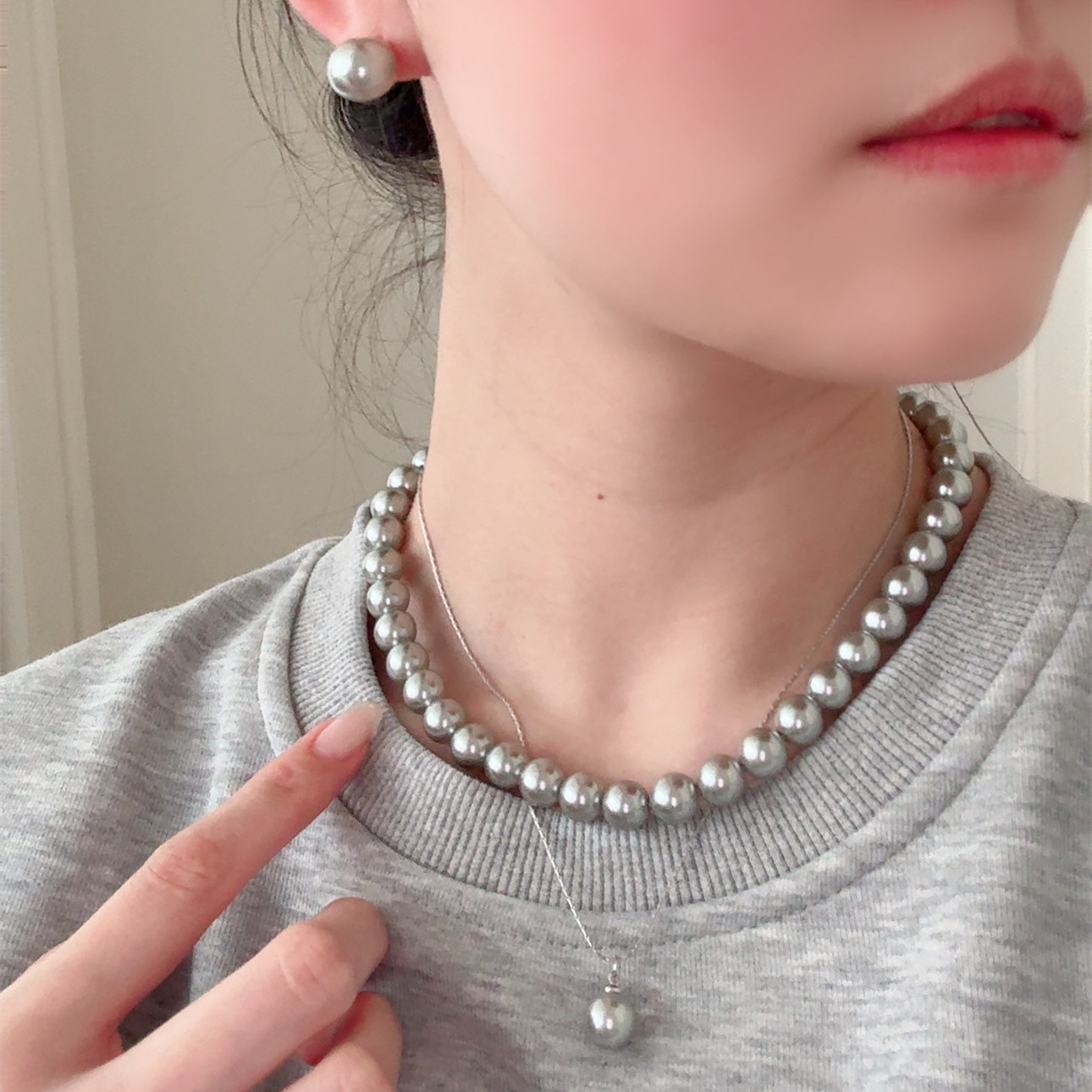 珍珠项链女叠带仿施家珍珠双层澳白色珍珠颈链锁骨链女气质毛衣链详情14