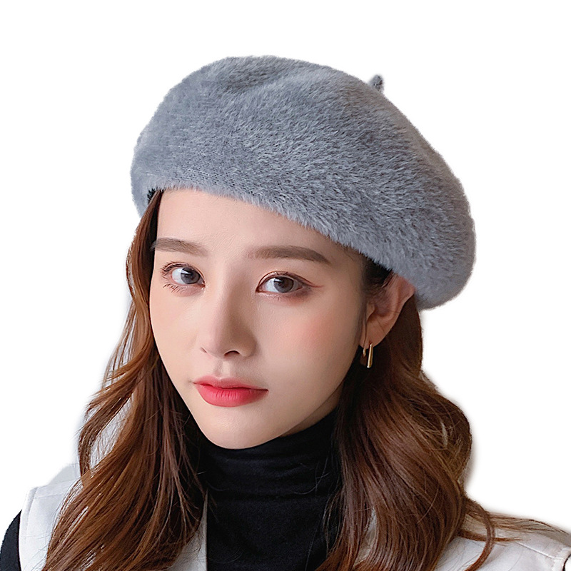 帽子/防晒帽/秋冬女兔毛帽/贝雷帽/100%羊毛贝雷帽白底实物图