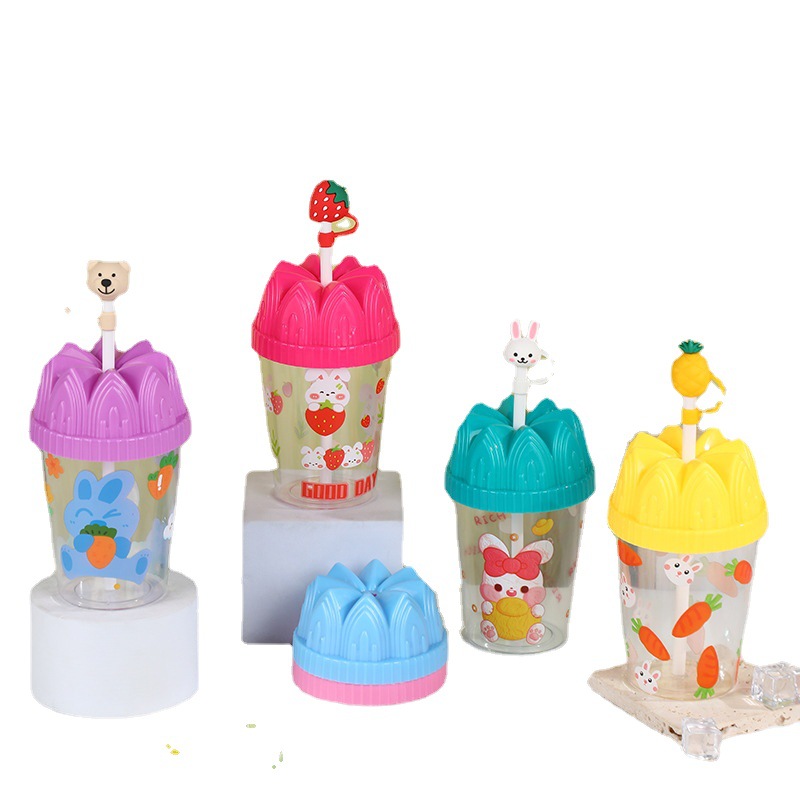 Cartoon Animal Children Sippy Cup High Appearance Level Student Drink Plastic Cup Pp Sippy Drink Cup Light Up Water Cup Item Picture