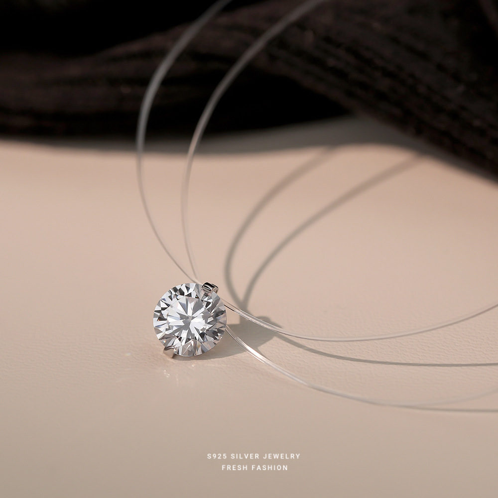 S925 sterling silver Mermaid's Tear Moissanite necklace for girls, exquisite zircon invisible fishing line, niche and versatile collarbone chain Specification image