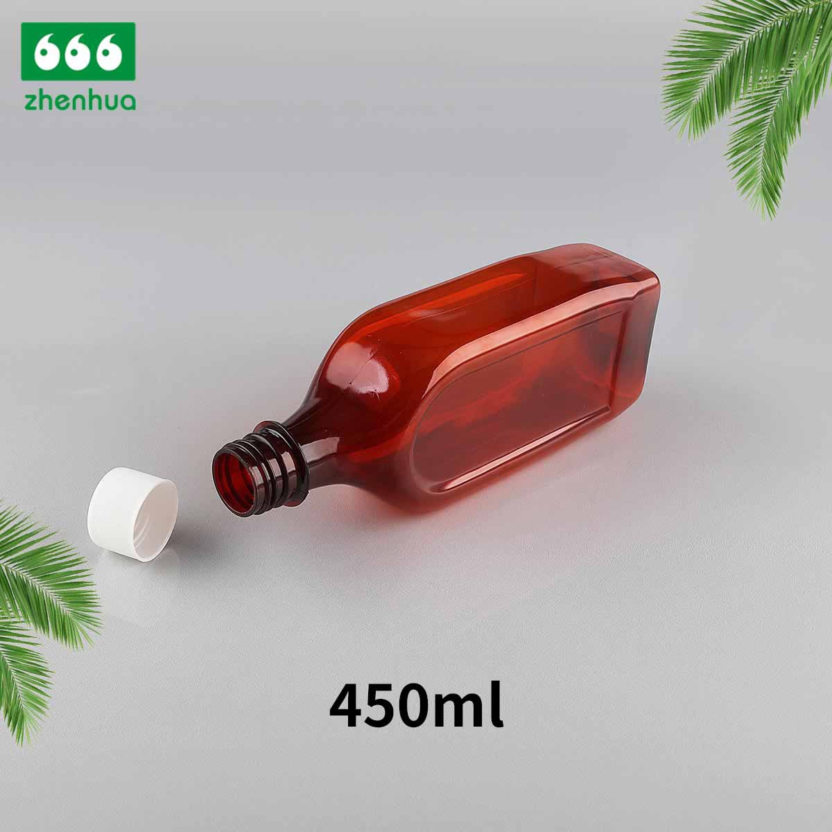 Manufacturer's 450MLPET brown oral liquid square flat plastic bottle, chemical medicine bottle, reagent bottle, plastic bottle, wine bottle Application Scenario