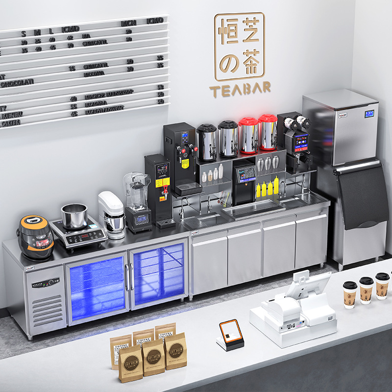 Water bar counter, commercial milk tea operation table, stainless steel workbench manufacturer wholesale machine, complete set of milk tea shop equipment details Picture