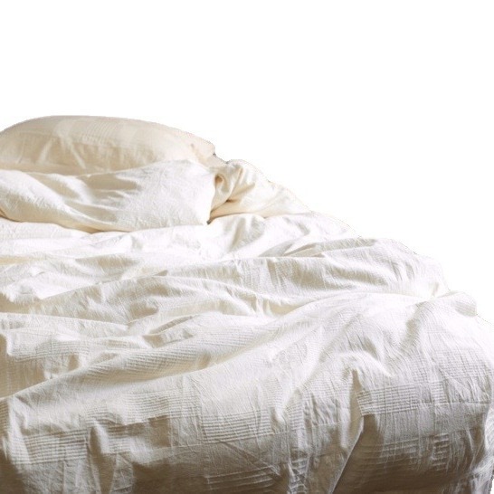 Non-Dyed Cotton Primary Color Plain Pure Cotton Washed Cotton Four-Piece Original White Jacquard Fold Naked Bed Set Item Picture