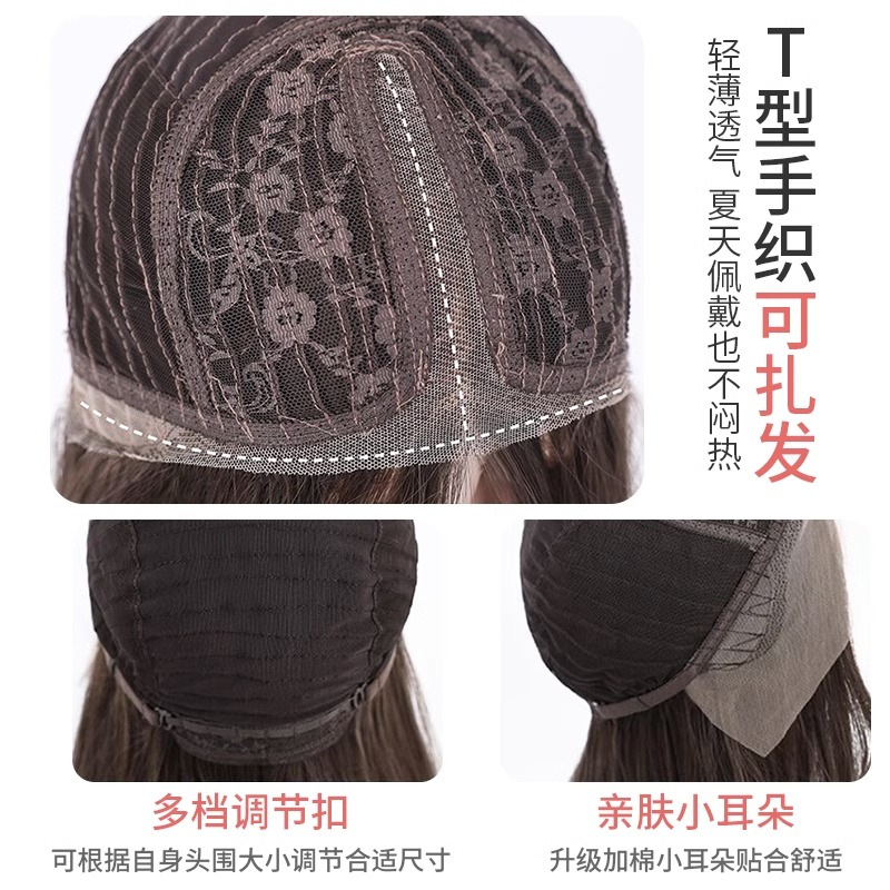 Internet celebrity Korean wig female short hair before lace temperament trim face age reduction medium point no bangs short straight hair full head set Specification drawing