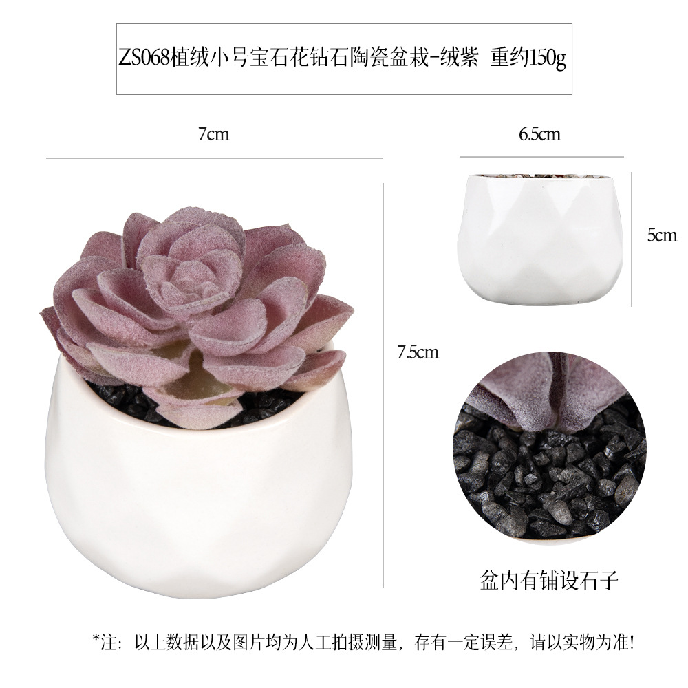 Amazon flocking succulent ceramic pot 6-piece Home Decoration simulation plant succulent bonsai set Specification image