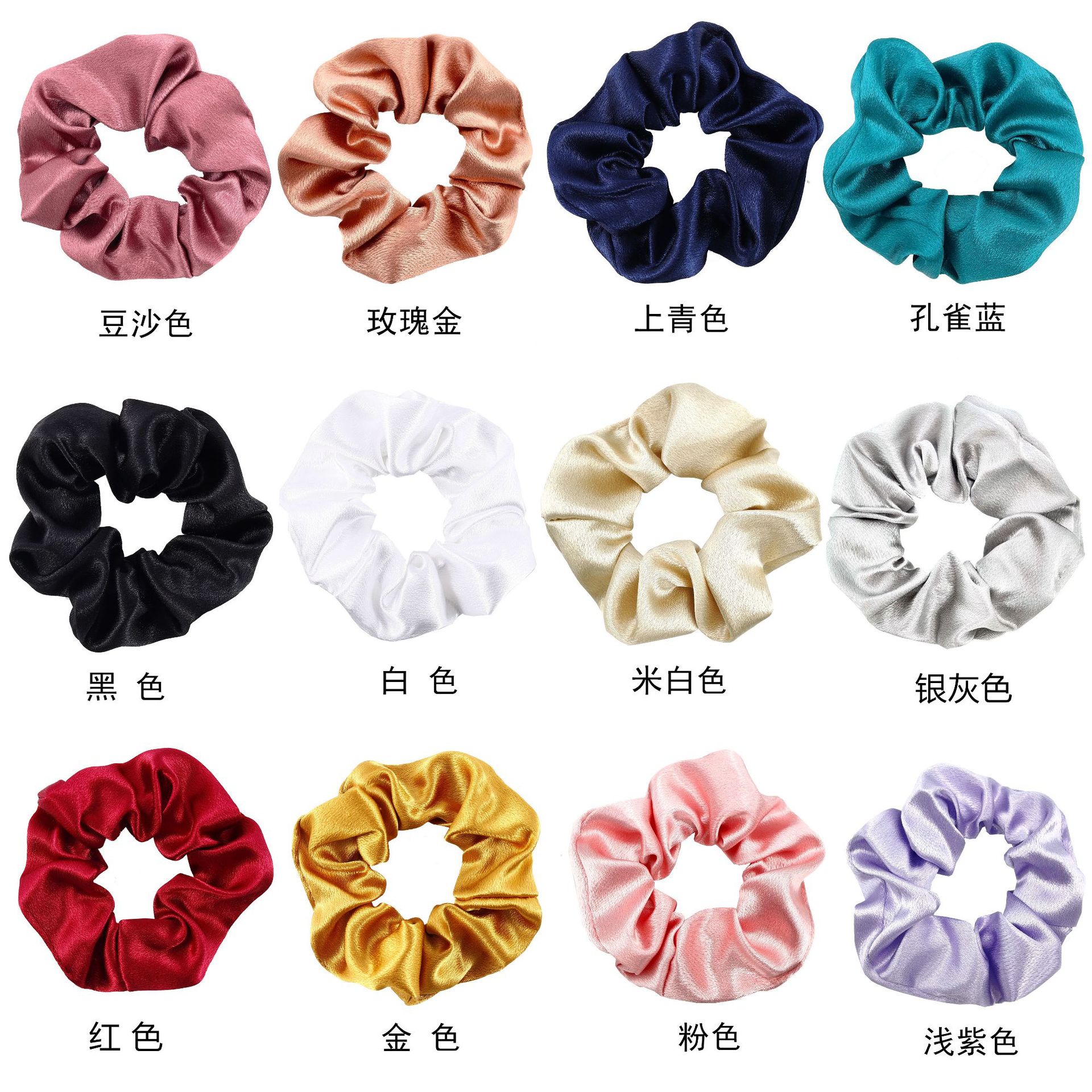 跨境直供水晶缎面大肠发圈 欧美纯色简约ins布艺肥肠皮筋发绳饰品