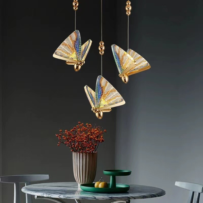 Bedside pendant lamp, modern and simple butterfly bedroom and dining room lamp, duplex spiral staircase long pendant lamp, light luxury living room lamp details Picture