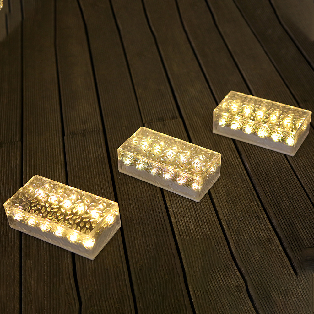 Amazon solar rectangular ice brick light, waterproof villa garden courtyard lawn light, outdoor staircase decorative light full figure