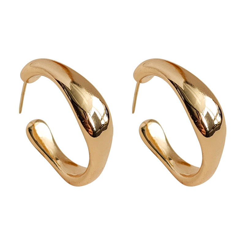 High-end minimalist geometric plain ring design earrings, French simplicity, metallic feel, shiny, versatile earrings, stud earrings for women Item Picture