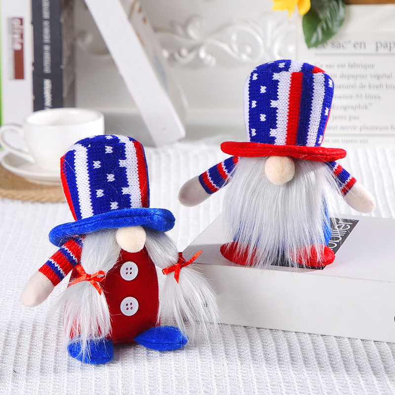 Hong Kong Love American Independence Day knitted top hat figure decoration cute dwarf faceless old man doll ornaments details Picture