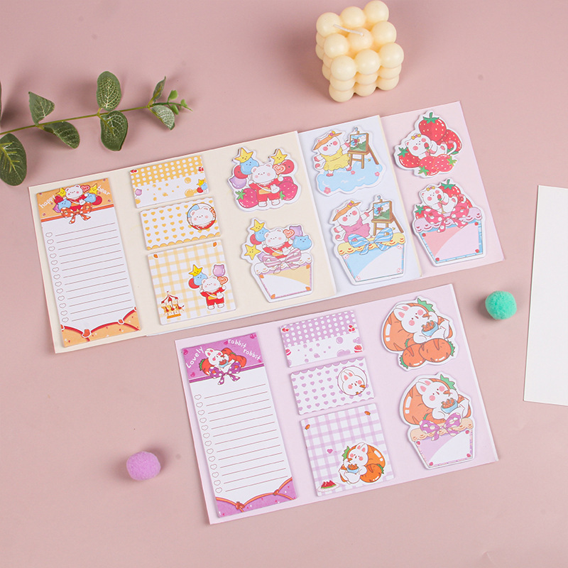 Cartoon three-fold sticky notes, folding sticky notes N times, cute note paper set, girlish heart, tearable and pastable details Picture