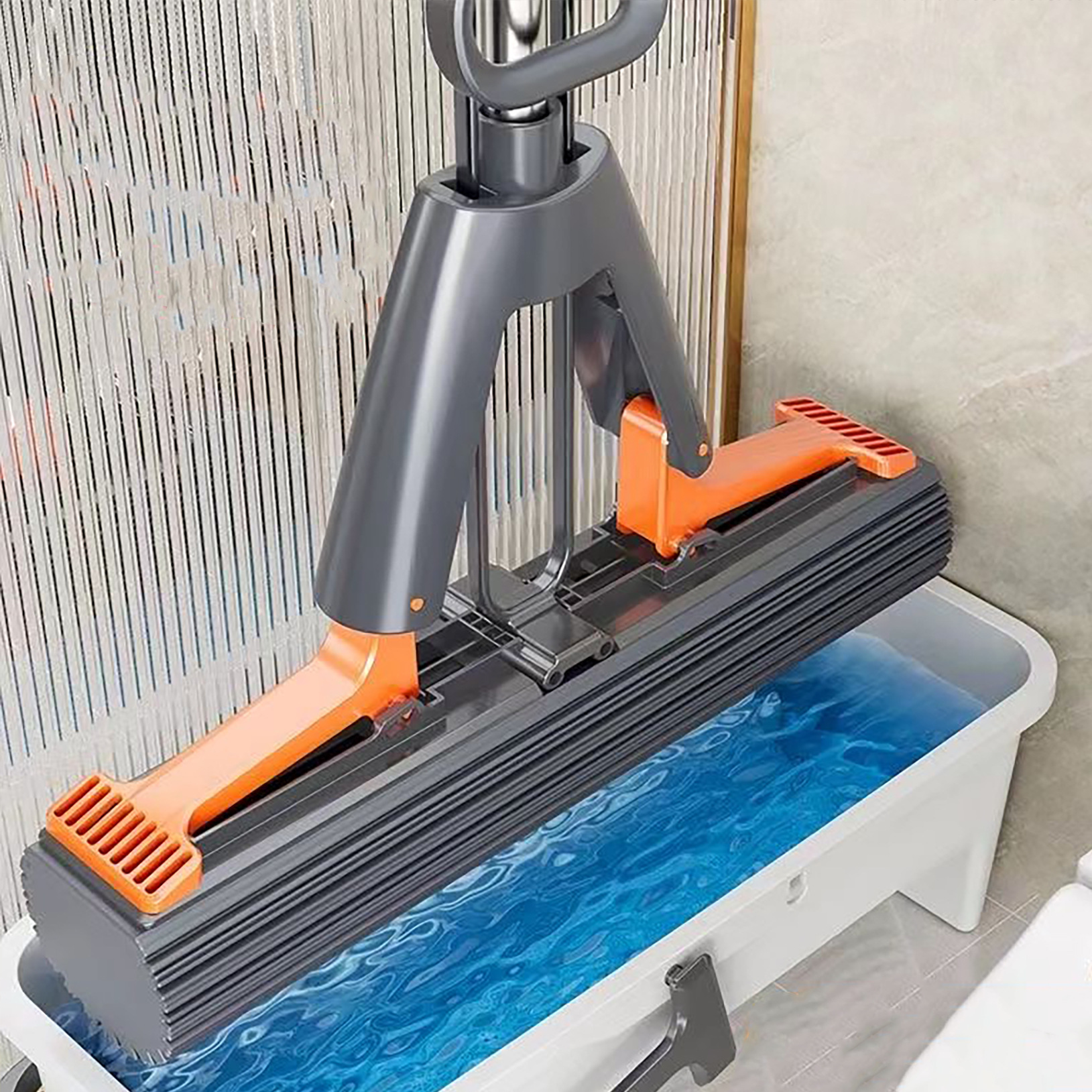 Rubber cotton mop, hand washable, dry and wet dual-purpose, household absorbent floor mop, large sponge head clean, folded and squeezed water type Application Scenario
