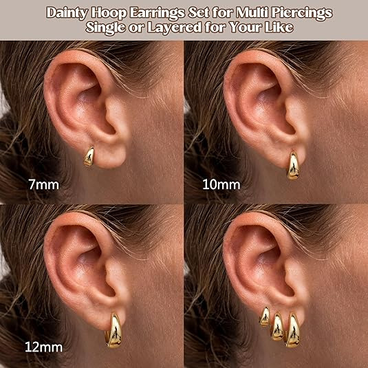 High-quality women's earrings with 14k gold and silver pigment rings, smooth ear loops and circular earrings, cross-border Amazon from Europe and America Specification image