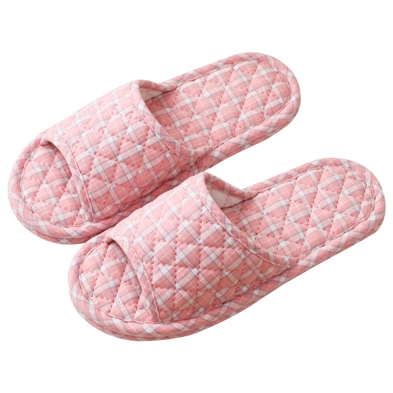 Venta al por mayor cuadros lavables a máquina casa tela de algodón zapatillas hombre mujer pareja casa piso de madera silencioso silencioso suave tela base Item Picture